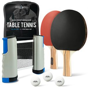 All-in-ONE Ping Pong Set - Includes Ping Pong Net for Any Table, 2 Ping Pong Paddles/Rackets, 3-Star White Ping Pong Balls, Premium Storage Case | Portable Table Tennis Set with Retractable Net